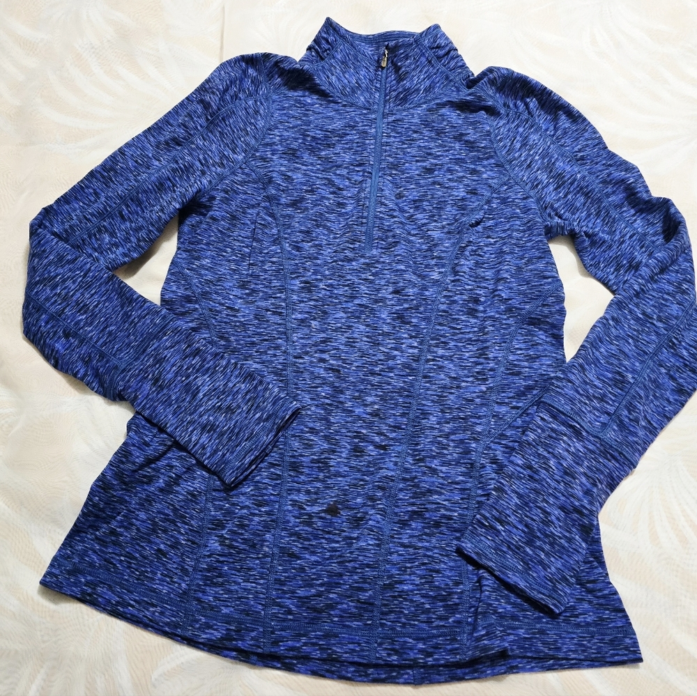 Zella Blue Space Dye Long Sleeve Quarter Zip Athletic Shirt Thumbholes